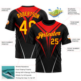 Custom Black Yellow-Red 3D Pattern Design Gradient Line Sportswear Performance T-Shirt