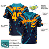 Custom Blue Yellow-Orange 3D Pattern Design Line Sportswear Performance T-Shirt