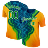 Custom Blue Grass Green Yellow-White 3D Pattern Design Brazil Marbel Sportswear Performance T-Shirt