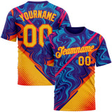 Custom Dark Purple Yellow-Orange 3D Pattern Design Romania Colombia Sportswear Performance T-Shirt