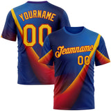 Custom Blue Yellow-Red 3D Pattern Design Romania Colombia Sportswear Performance T-Shirt