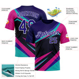 Custom Blue Dark Purple Black Pink-White 3D Pattern Design Line Sport Wear Performance T-Shirt