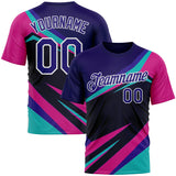 Custom Blue Dark Purple Black Pink-White 3D Pattern Design Line Sport Wear Performance T-Shirt