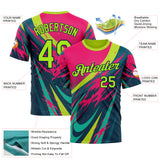 Custom Pink Neon Green-Navy 3D Pattern Design Splash Sport Wear Performance T-Shirt