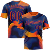 Custom Orange Dark Purple-Blue 3D Pattern Design Gradient Sport Wear Performance T-Shirt