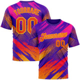 Custom Purple Orange-Yellow 3D Pattern Design Splash Sport Wear Performance T-Shirt