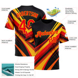 Custom Black Fire Red-Yellow 3D Pattern Design Line Sport Wear Performance T-Shirt