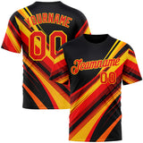 Custom Black Fire Red-Yellow 3D Pattern Design Line Sport Wear Performance T-Shirt