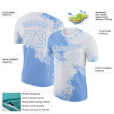 Custom White Light Blue 3D Pattern Design Abstract Brush Stroke Performance T-Shirt