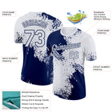 Custom White Navy 3D Pattern Design Abstract Brush Stroke Performance T-Shirt