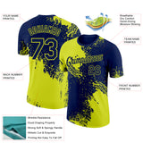 Custom Navy Neon Yellow 3D Pattern Design Abstract Brush Stroke Performance T-Shirt