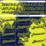 Custom Navy Neon Yellow 3D Pattern Design Abstract Brush Stroke Performance T-Shirt