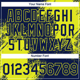 Custom Navy Neon Yellow 3D Pattern Design Abstract Brush Stroke Performance T-Shirt