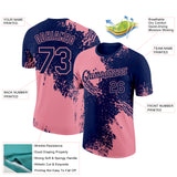 Custom Navy Medium Pink 3D Pattern Design Abstract Brush Stroke Performance T-Shirt