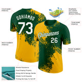 Custom Green White-Gold 3D Pattern Design Abstract Brush Stroke Performance T-Shirt