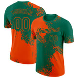 Custom Kelly Green Orange 3D Pattern Design Abstract Brush Stroke Performance T-Shirt