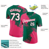 Custom Kelly Green White-Neon Pink 3D Pattern Design Abstract Brush Stroke Performance T-Shirt