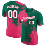 Custom Kelly Green White-Neon Pink 3D Pattern Design Abstract Brush Stroke Performance T-Shirt