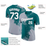 Custom Teal White-Gray 3D Pattern Design Abstract Brush Stroke Performance T-Shirt