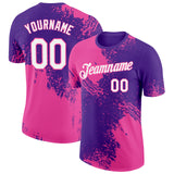 Custom Purple White-Pink 3D Pattern Design Abstract Brush Stroke Performance T-Shirt