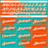 Custom Aqua White-Orange 3D Pattern Design Abstract Brush Stroke Performance T-Shirt