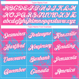 Custom Sky Blue White-Pink 3D Pattern Design Abstract Brush Stroke Performance T-Shirt