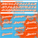 Custom Sky Blue White-Orange 3D Pattern Design Abstract Brush Stroke Performance T-Shirt