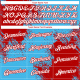 Custom Sky Blue White-Red 3D Pattern Design Abstract Brush Stroke Performance T-Shirt