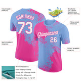 Custom Light Blue White-Pink 3D Pattern Design Abstract Brush Stroke Performance T-Shirt