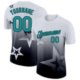 Custom White Teal-Black 3D Pattern Design Gradient Style Twinkle Star Performance T-Shirt