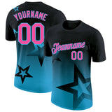 Custom Black Pink-Sky Blue 3D Pattern Design Gradient Style Twinkle Star Performance T-Shirt
