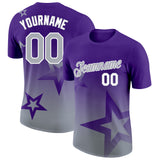 Custom Purple Gray-White 3D Pattern Design Gradient Style Twinkle Star Performance T-Shirt