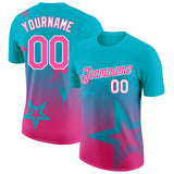 Custom Lakes Blue Pink-White 3D Pattern Design Gradient Style Twinkle Star Performance T-Shirt