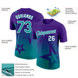 Custom Purple Teal-White 3D Pattern Design Gradient Style Twinkle Star Performance T-Shirt