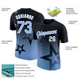 Custom Black Light Blue-White 3D Pattern Design Gradient Style Twinkle Star Performance T-Shirt