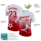 Custom White Red 3D Pattern Design Gradient Style Twinkle Star Performance T-Shirt