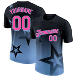 Custom Black Pink-Light Blue 3D Pattern Design Gradient Style Twinkle Star Performance T-Shirt