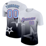 Custom White Light Blue Black-Pink 3D Pattern Design Gradient Style Twinkle Star Performance T-Shirt