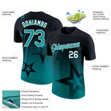 Custom Black Teal-White 3D Pattern Design Gradient Style Twinkle Star Performance T-Shirt