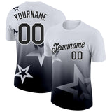 Custom White Black 3D Pattern Design Gradient Style Twinkle Star Performance T-Shirt