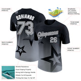 Custom Black Gray-White 3D Pattern Design Gradient Style Twinkle Star Performance T-Shirt