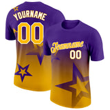 Custom Purple Gold-White 3D Pattern Design Gradient Style Twinkle Star Performance T-Shirt