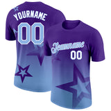 Custom Purple Light Blue-White 3D Pattern Design Gradient Style Twinkle Star Performance T-Shirt
