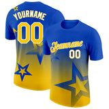 Custom Thunder Blue Yellow-White 3D Pattern Design Gradient Style Twinkle Star Performance T-Shirt