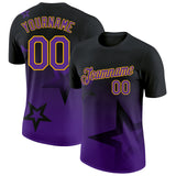 Custom Black Purple-Gold 3D Pattern Design Gradient Style Twinkle Star Performance T-Shirt