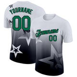 Custom White Kelly Green-Black 3D Pattern Design Gradient Style Twinkle Star Performance T-Shirt