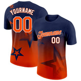 Custom Navy Orange-White 3D Pattern Design Gradient Style Twinkle Star Performance T-Shirt