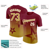 Custom Crimson Old Gold-White 3D Pattern Design Gradient Style Twinkle Star Performance T-Shirt