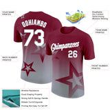 Custom Crimson White-Gray 3D Pattern Design Gradient Style Twinkle Star Performance T-Shirt