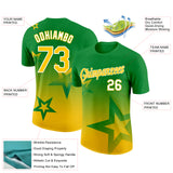 Custom Grass Green Yellow-White 3D Pattern Design Gradient Style Twinkle Star Performance T-Shirt